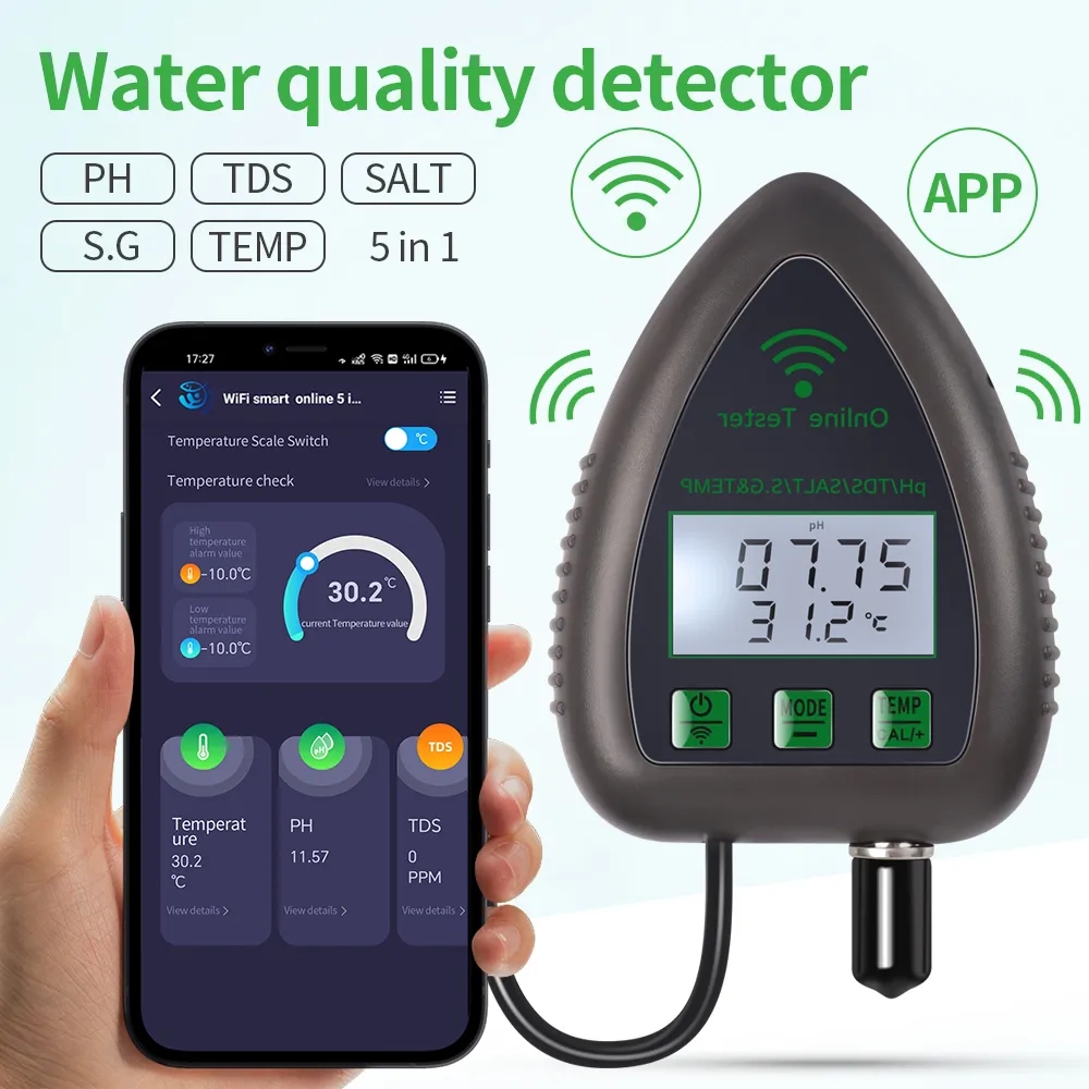 Planted Aquarium Test Kit - Tuya WIFI เครื่องทดสอบคุณภาพน้ำ5 IN1, มอนิเตอร์ออนไลน์ TDS