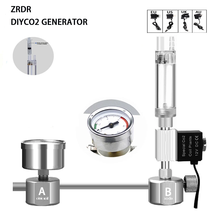 Planted Aquarium Equipment - ชุดอุปกรณ์สร้างก๊าซคาร์บอนไดออกไซด์ (CO2) สำหรับตู้ปลา พร้อมตัวควบคุม CO2, ตัวกระจายก๊าซ